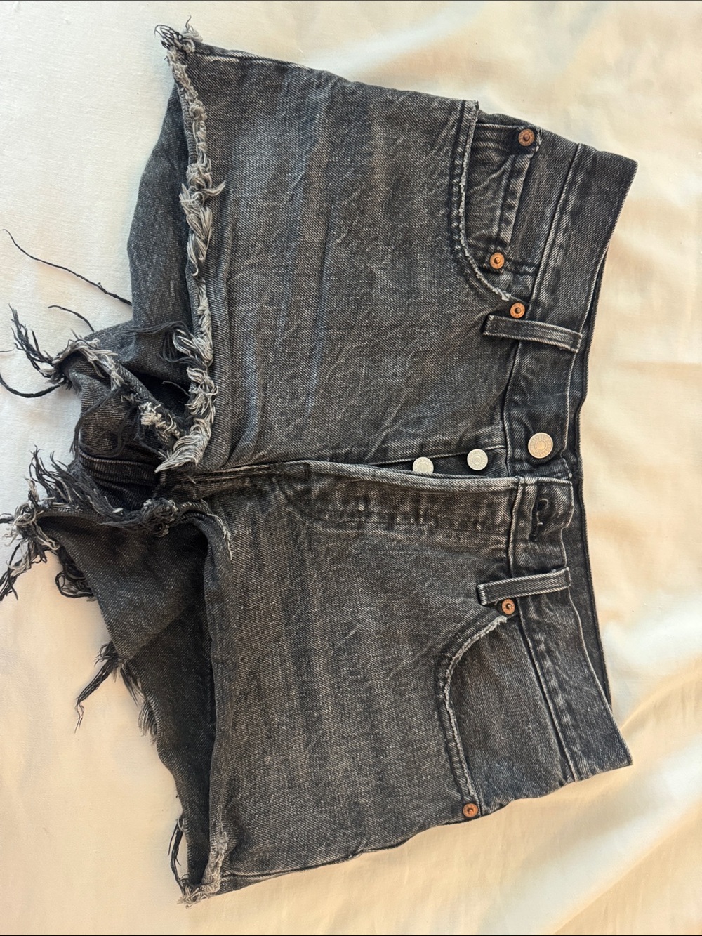 Levi's 501 Washed Black Distressed Denim Shorts